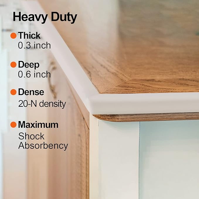 Baby Proofing Edge and Corner Guards, Safety Furniture Bumper with 3M Double-Sided Tape,16.40ft Edge + 4 Pre-Taped Corners Baby Corner Protector for Fireplace, Table, Stair, Cabinet (Beige White)