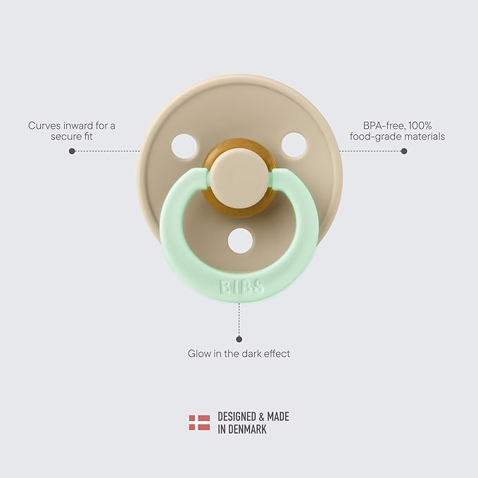 BIBS Pacifiers Colour Collection | Natural Rubber Baby Pacifier | Set of 2 BPA-Free Soothers | Made in Denmark | 6+ Months (Pack of 2) | Vanilla Night/Dark Oak Night