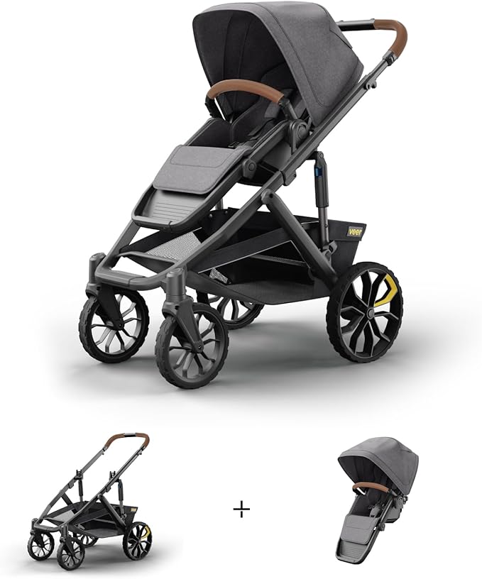 Veer Switch&Roll Stroller with Leather Grips and Leather Bumper Bar | 4 Wheel All-Terrain Stroller with Switchback Seat | Shock Absorbing, Durable, Maneuverable, Collapsible