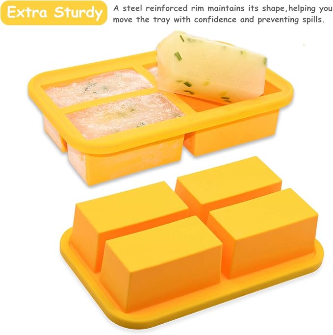 Bangp Silicone Freezer Tray for Soup Ice Cubes,1-Cup Freezing Tray with Lid for Meal Prep,Rice,Broth,Sauce,Leftovers. Makes 4 Perfect 1 Cup Portions. Oven & Dishwasher-Safe