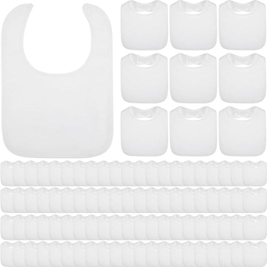 Toulite White Bibs for Baby Washable Reusable Waterproof Cotton Feeder Bibs with Double Sided Design(50 Pcs)