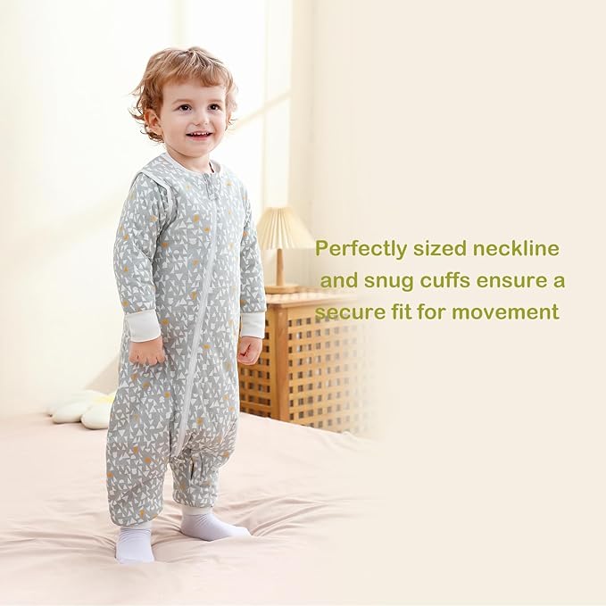 Super Soft Removable Long Sleeve 2.5 TOG Sleep Sack with Legs, 100% Cotton Winter Toddler Sleeping Sack with Feet, Graphic, Size M