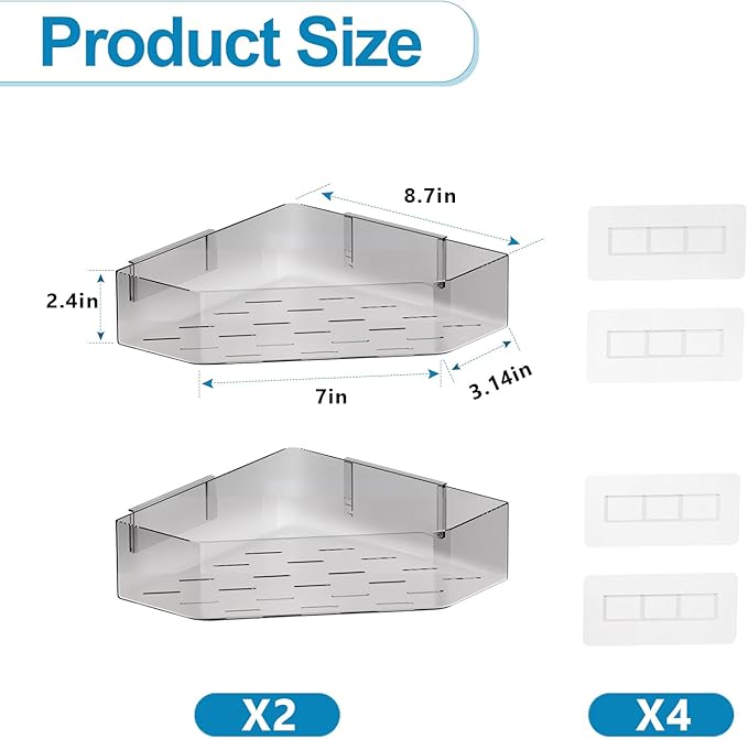Natheeph Bath Toy Organizer 2-Pack - Grey Large Capacity Bath Toy Storage Holder with Quick-Dry Holes, Space-Saving Corner Shower Caddy for Bathroom & Kitchen