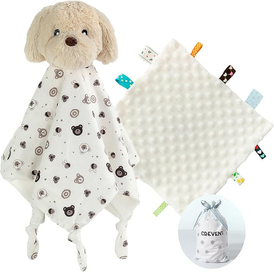 CREVENT Cozy Plush Baby Security Blanket, Loveys for Baby Girls and Boys, Birthday (Dog+Tag)