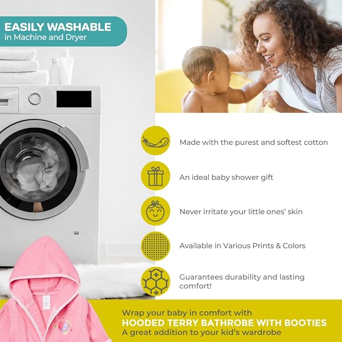 Spasilk 100% Cotton Hooded Terry Bathrobe with Booties Baby One Size Gifts — Shower