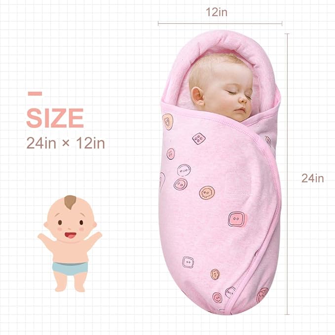 Organic Cotton Baby Swaddle Blankets, Baby Blanket Wrap for Newborn Baby Boys Girls, Skin Friendly Wearable Swaddling Sleep Sack Calms Startle Reflex (Button, Peachpink, 0-3 Months + 3-6 Months)