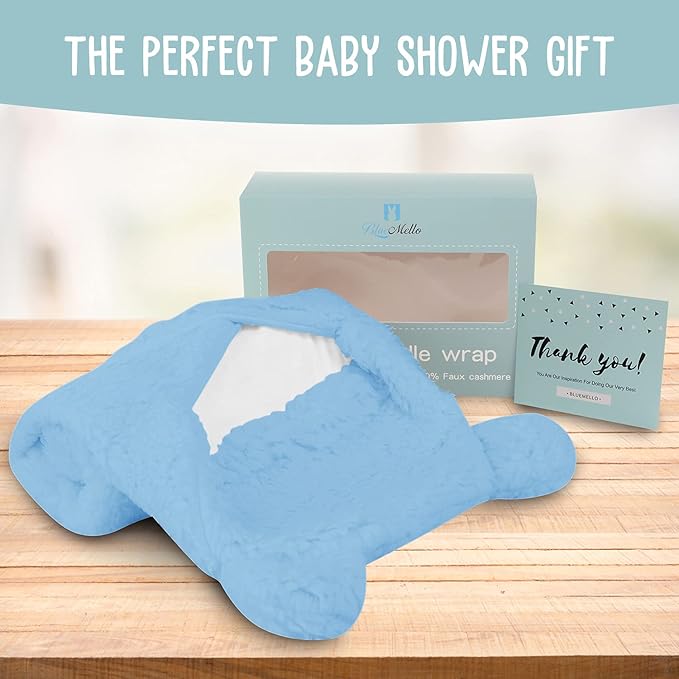 BlueMello Baby Swaddle Blanket | Ultra-Soft Plush Essential for Infants 0-6 Months | Receiving Swaddling Wrap Blue | Ideal Newborn Registry and Toddler Boy Accessories | Perfect Baby Girl Shower Gift