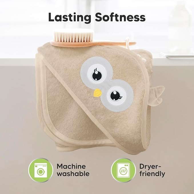 KeaBabies Hooded Baby Towel for Newborn - Viscose Derived from Bamboo Large Baby Bath Towels with Hood for Boys, Girls, Toddler, Extra Absorbent & Soft Newborn Bath Essentials (Owl)