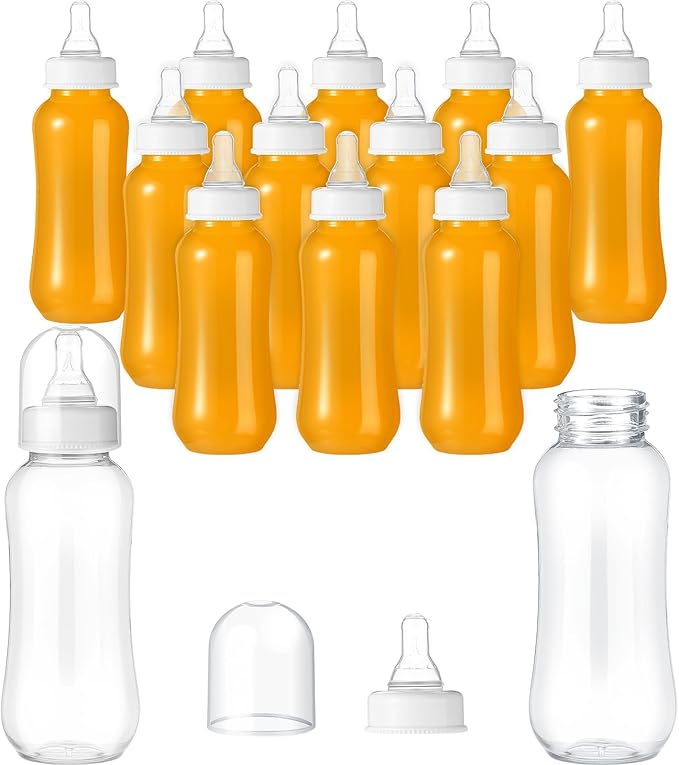 Norme Baby Shower Bottles 9.5 oz Plastic Baby Bottles Chug Sign Shower Game Party Favors Baby Bottles Bulk for Baby Shower Decorations Gender Reveal Gifts(White, 12 Pcs)