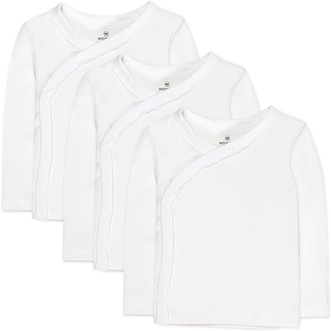 HonestBaby 3-pack Long Sleeve Side-snap Kimono Tops 100% Organic Cotton for Newborn Baby for Infant Boys, Girls, Unisex