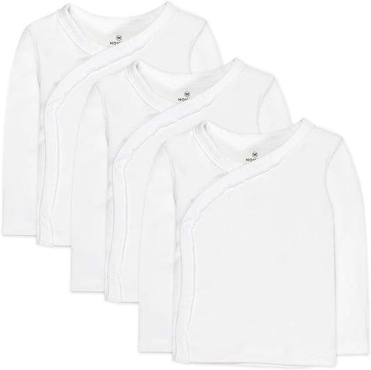 HonestBaby 3-pack Long Sleeve Side-snap Kimono Tops 100% Organic Cotton for Newborn Baby for Infant Boys, Girls, Unisex
