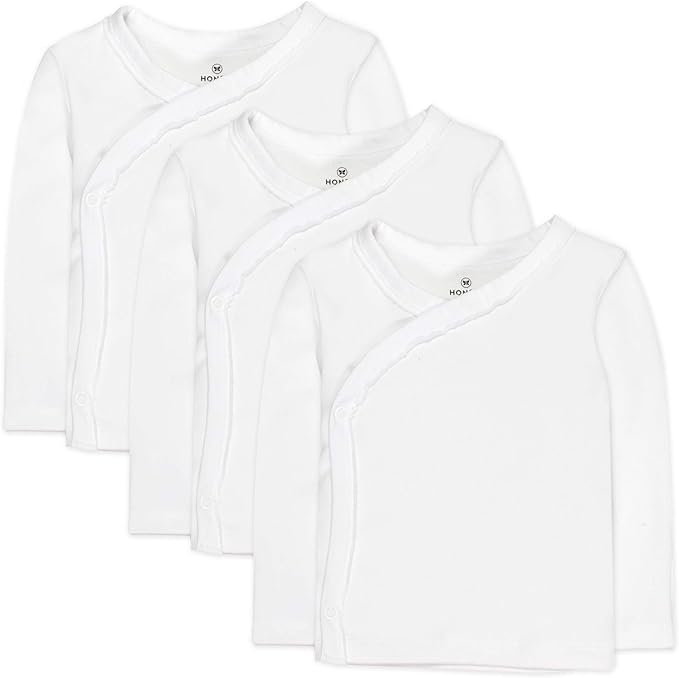 HonestBaby 3-pack Long Sleeve Side-snap Kimono Tops 100% Organic Cotton for Newborn Baby for Infant Boys, Girls, Unisex