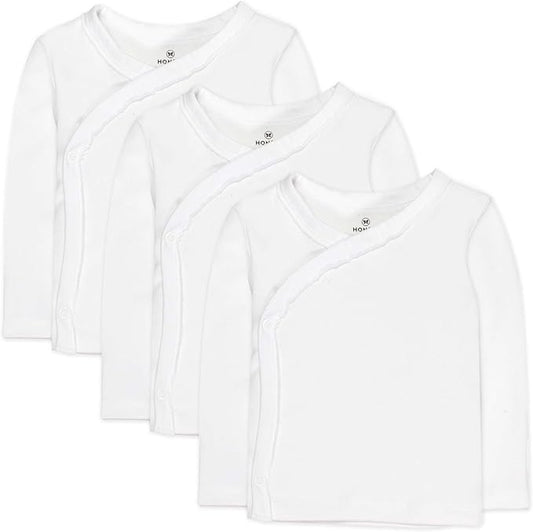 HonestBaby 3-pack Long Sleeve Side-snap Kimono Tops 100% Organic Cotton for Newborn Baby for Infant Boys, Girls, Unisex