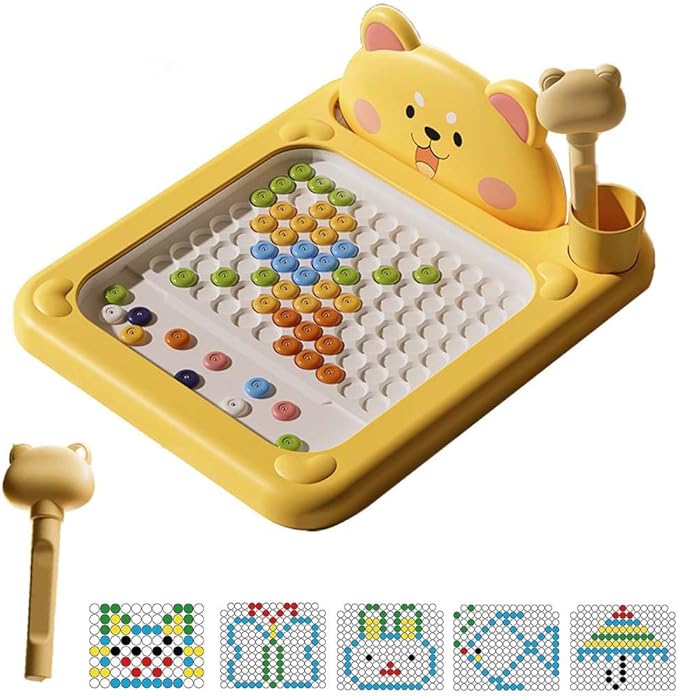 Cartoon Magnetic Drawing Board, Shiba Bear Dot Art Design, ABS Cartoon, Interactive Bead Pen Art with Pattern Guide, Durable Travel, Home Creative Board for Little Artist (Large Shiba)