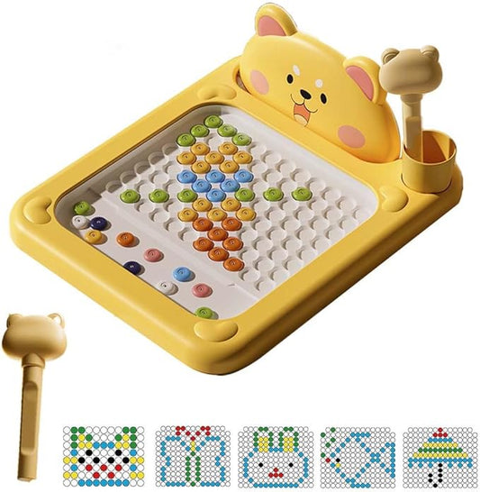 Cartoon Magnetic Drawing Board, Shiba Bear Dot Art Design, ABS Cartoon, Interactive Bead Pen Art with Pattern Guide, Durable Travel, Home Creative Board for Little Artist (Large Shiba)