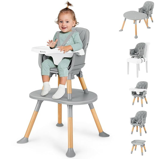 Ezebaby Baby High Chair, 8 in 1 Convertible High Chairs to Booster Seat/Toddler Chair/Table and Chair Set, Baby Feeding Chair with Adjustable Tray & PU Cushion(Grey)