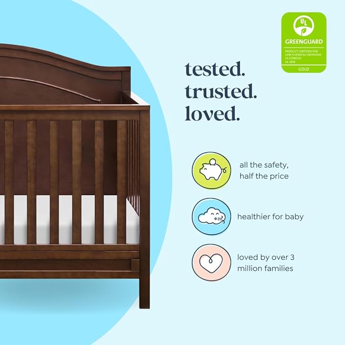 daVinci Charlie 4-in-1 Baby Crib Convertible to Toddler Bed, Daybed, Full-Size Bed, Easy Assembly - GREENGUARD Gold Certified - 4 Adjustable Mattress Heights, Conversion Kit Sold Separately - Espresso