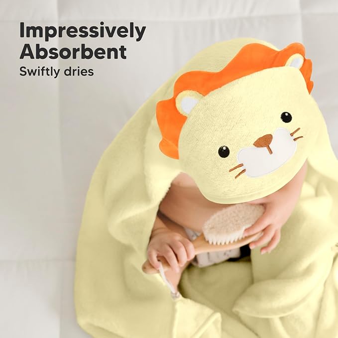 KeaBabies Hooded Baby Towel for Newborn - Viscose Derived from Bamboo Large Baby Bath Towels with Hood for Boys, Girls, Toddler, Extra Absorbent & Soft Newborn Bath Essentials (Lion)