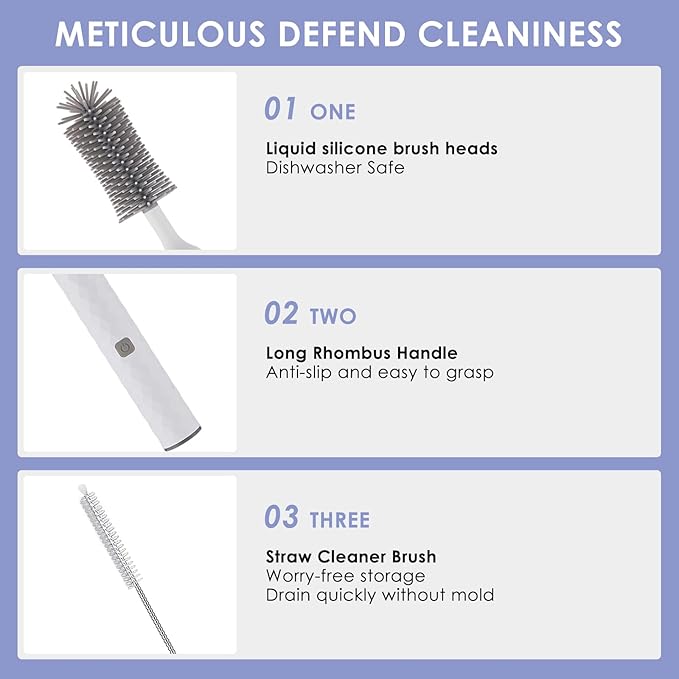 Electric Baby Bottle Brush Set with Electric Bottle Brush and Silicone Bottle/Nipple Brush, Long Straw Cleaner, Rechargeable Bottle Cleaner Electric,Waterproof Water Bottle Cleaner,White