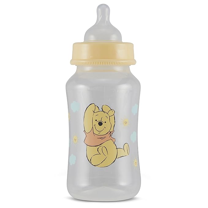 Disney Winnie The Pooh Baby Bottles 11 oz for Boys or Girls | 2 Pack of Infant Hourglass Shaped Bottles with Cover for Newborns and All Babies | BPA-Free Plastic Baby Bottle for Baby Shower