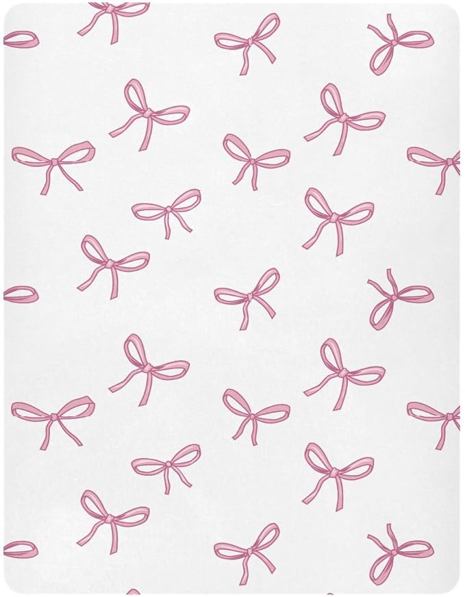 Baby Crib Sheets Bow Ribbon Pattern Crib Sheets for Boys Girls,Neutral Bassinet Toddler Bed Play Sheets Breathable Soft and Portable 52 * 28 * 9in