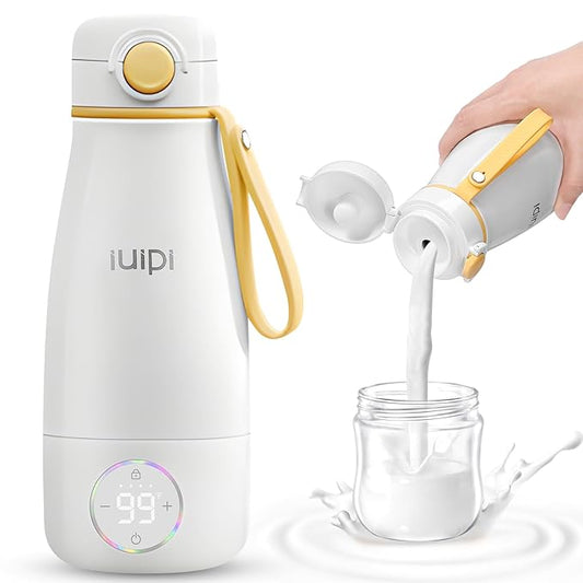 Portable Milk Warmer for Travel, 12oz Large Capacity Milk Warmer for Formula & Breastmilk, Fast Heating Milk Warmer on The Go wth Child Lock,Precise Temp Control