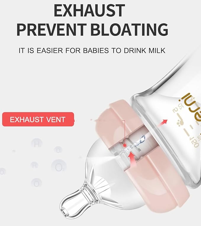 Glass Baby Bottles,Anti Colic Breastfeeding Bottle with Natural Response Nipple Size S,Wide Neck Slow Flow Baby Bottle for Baby,Newborn,Preemie 0-3 0-6 Month,BPA Free (Pink, 2 Pack, 4 Ounce)