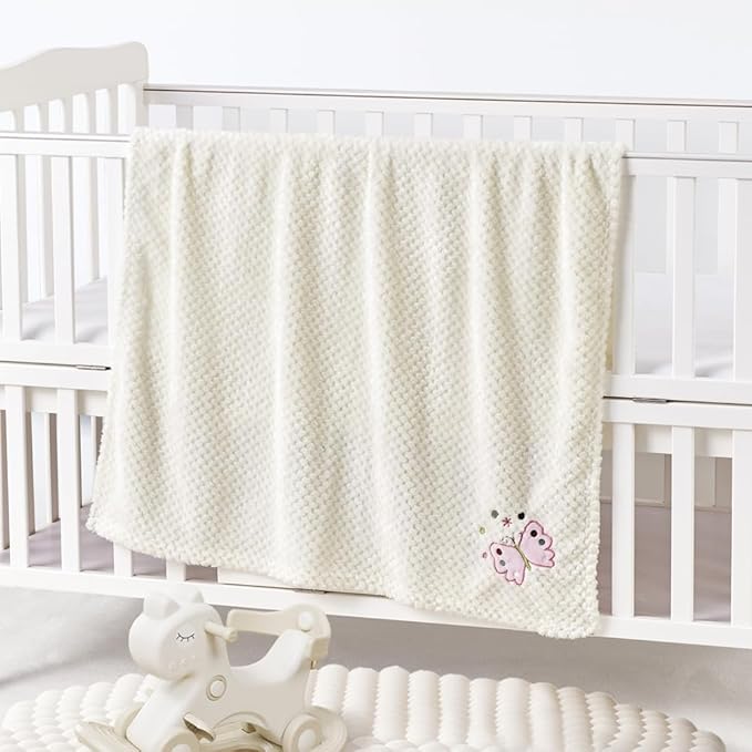 CREVENT Soft Cozy Baby Blankets for Boys Girls + Security Blanket, Set with A Gift Bag Newborn Essentials (Ivory)