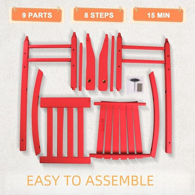 Kid Rocking Chair ChildToddler Small Baby Wooden Comfy Rocker Chairs Furniture for Nursery Bedroom Livingroom Outdoor Reading Room, Ages 6-10, Red