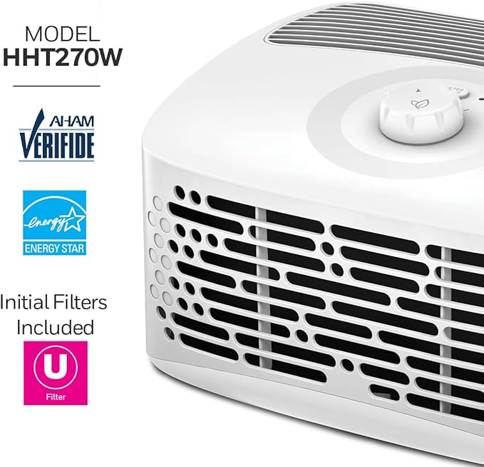 Honeywell Air Purifier for Home, 465 Ft² in 1 hour, Dual Action Filter, Reduces Dust, Pollen, Pet Dander, Odors, Smoke, Compact Allergen Reducer, White HHT270
