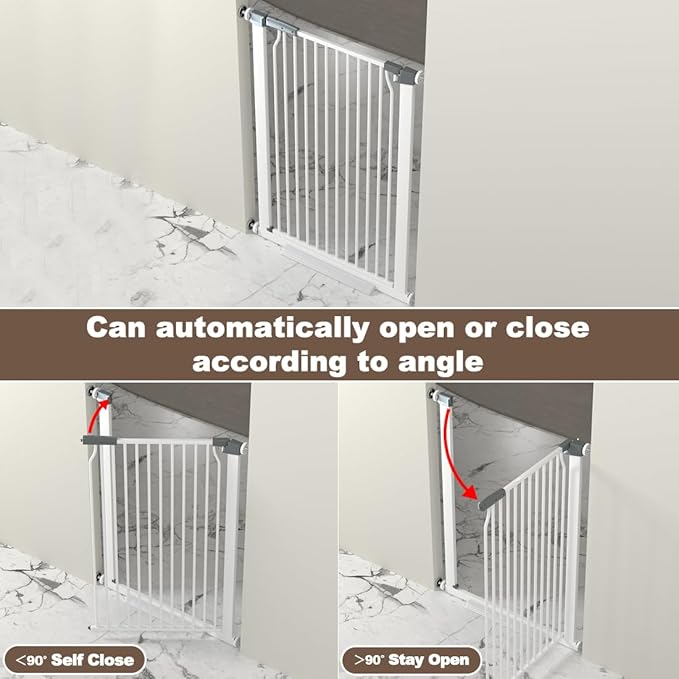 41" Extra Tall Baby Gate for Doorway, 32.6-40.5'' Metal Pet Baby Safe Gate, Extra Wide Pressure Mounted Child Door with Expansion Kit, No Drilling Cat Fence Indoor, No Climb Cat Proof Gate, White
