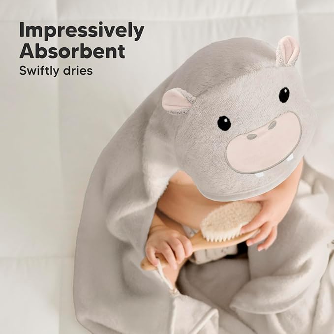 KeaBabies Hooded Baby Towel for Newborn - Viscose Derived from Bamboo Large Baby Bath Towels with Hood for Boys, Girls, Toddler, Extra Absorbent & Soft Newborn Bath Essentials (Hippo)