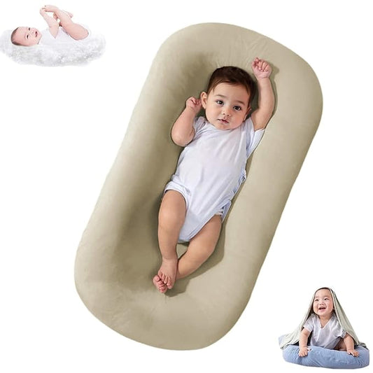 Lucakuins Baby Lounger, Bionic Design Baby Lounger for Newborn 0-24 Months, Soft Organic Cotton Breathable Lounger for Infants (Apricot Baby Lounger)