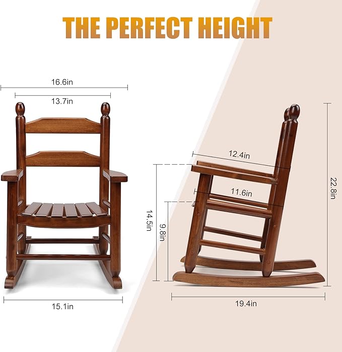 Child's Wood Porch Rocker - Perfect for Indoor or Outdoor All Weather Porch Rocker for Garden,Lawn,Balcony,Backyard and Patio Porch Rocker Use - Suitable for 3-7 Years Old(Natural)
