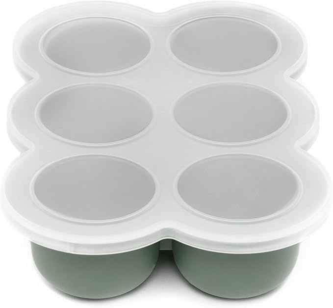 WeeSprout Silicone Baby Food Freezer Tray with Clip-on Lid - Perfect Storage Container for Homemade Baby Food, Vegetable & Fruit Purees, and Breast Milk (Matte Green, Six 3 Ounce Sections)