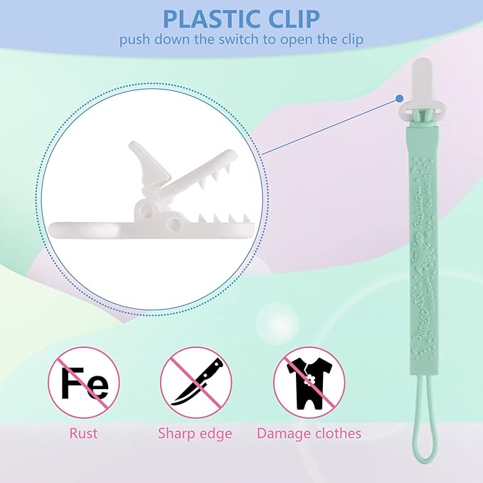 4-Pack Silicone Pacifier Clips with One-Piece Beads for Baby Boys and Girls - Flexible and Rust-Free Holders for Teething Relief and Baby Essentials, Safe for Newborns (Flat, Grey)