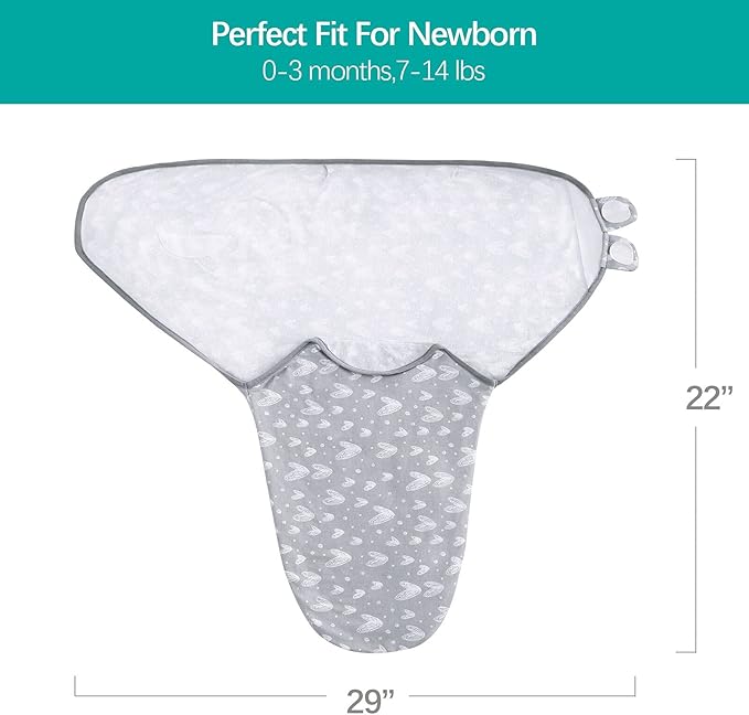 Biloban Baby Swaddles 0-3 Months for Boy Girls, Newborn, Organic Cotton Adjustable Blanket, Lovely Grey Print, 2 Pack