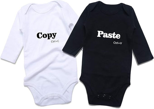 DEFAHN Funny Twins Baby Bodysuits Boys Girls Rompers 2 Pack Twin Matching Clothes Outfits for Newborn Infant