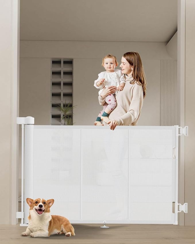 Upgraded 71" Retractable Baby Gates with Reinforced Strip Design to Prevent Crawling Through, 34" Tall Retractable Dog Gate, 6 FT Retractable Gates for Stairs, Doorways, Hallways