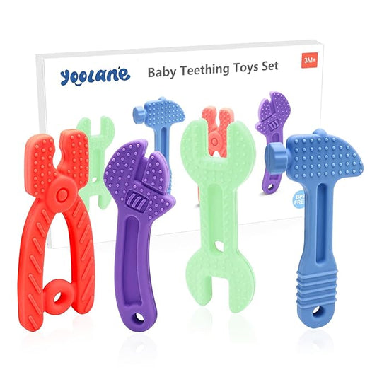 Baby Teether [Original] - Silicone Teething Toys for Babies, Tools Set Shape Teething Relief Chew Toy | Stuff Essential and Gift for Toddler Infant Boy Girl 3+ Months | 4 Pieces