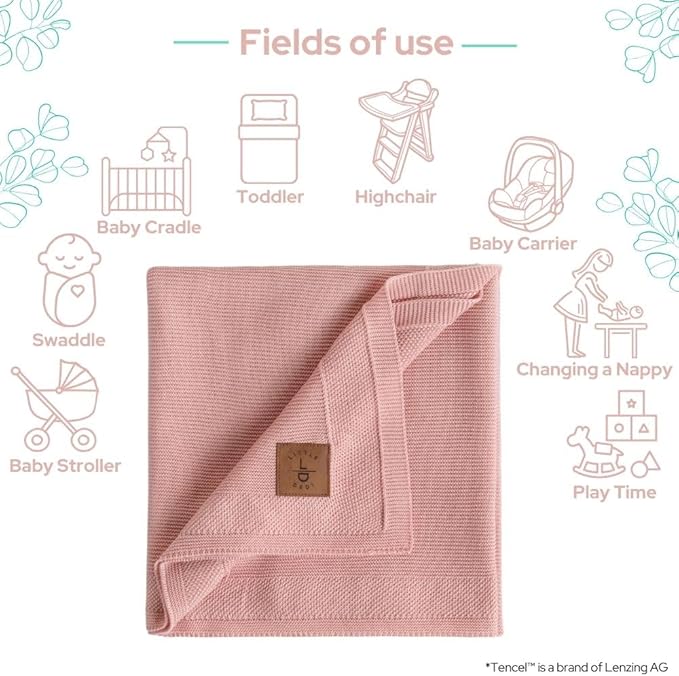 Hypoallergenic Silky Baby Blanket - 30x40 Inches Pink, Oeko-TEX® Certified, Thermal-Regulating, Soft Knit for Girls & Boys - Swaddle or Toddler Blanket, Dua