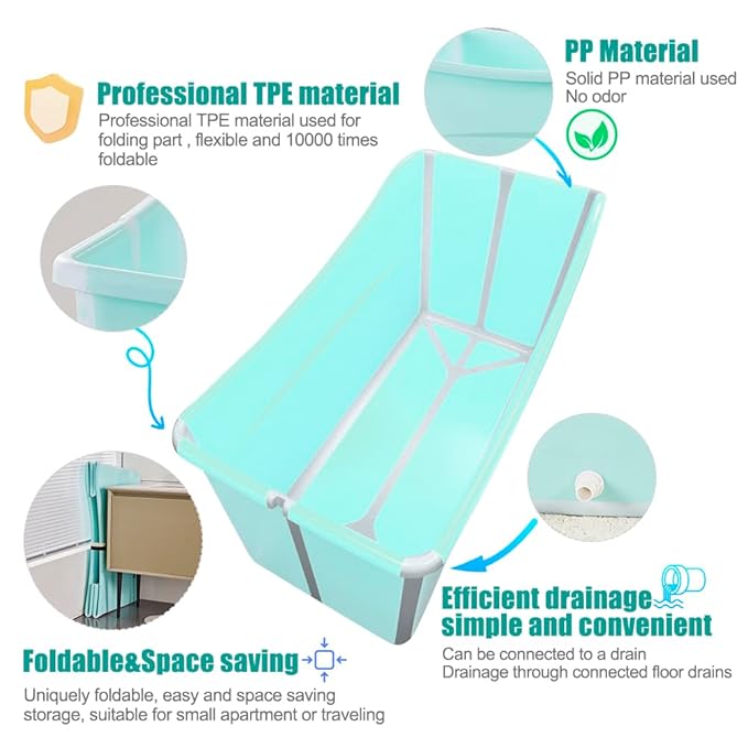 Large Foldable Bathtub for Toddler Collapsible Baby Bathtub Portable Bath tub Lightweight for Children Twins Petite Adult