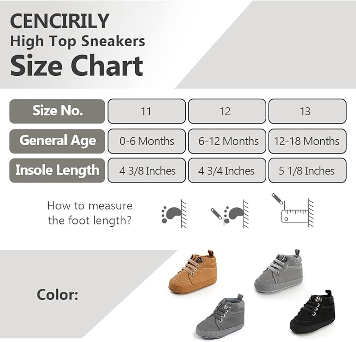 CENCIRILY Baby Boys Girls High Top Sneakers Soft Soles Anti Skid Infant Ankle Shoes Toddler Prewalker First Walking Crib Shoes
