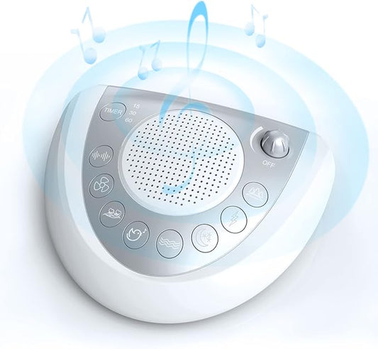 White Noise Machine, Portable Sleep Sound Machine with 24 Soothing Sounds, Timer & Memory Function, Headphone Jack, USB Charging, Powered by AC or Battery for Baby, Kids, Adults, Travel
