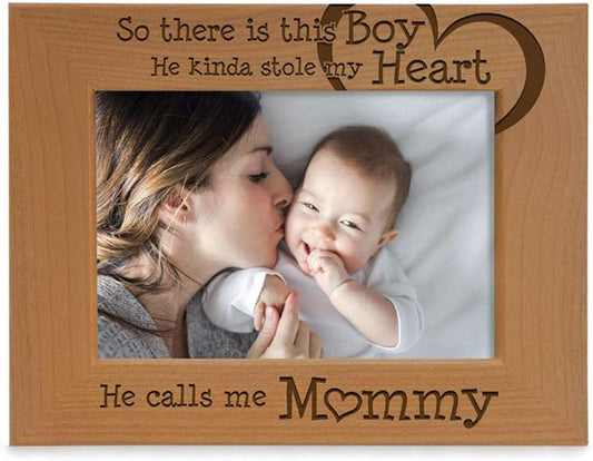 KATE POSH So There is This Boy He Calls me Mommy - Natural Engraved Wood Photo Frame - Mother and Son Gifts, Mother's Day, Best Mom Ever, New Baby, New Mom (4x6-Horizontal)