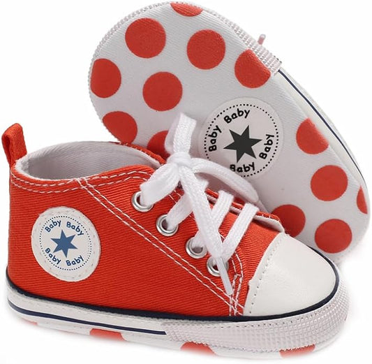 Unisex Baby Boys Girls Shoes, Newborn Infant Non-Slip Canvas Denim High Top Sneakers, Toddler First Walkers Shoes