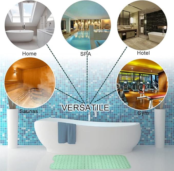 Linoows Bathtub and Shower Mats, Extra Long Non-Slip Bath Tub Mat 39 x 16 Inch, Machine Washable Bathmat with Suction Cups & Drain Holes for Bathroom Floor, Pale Green