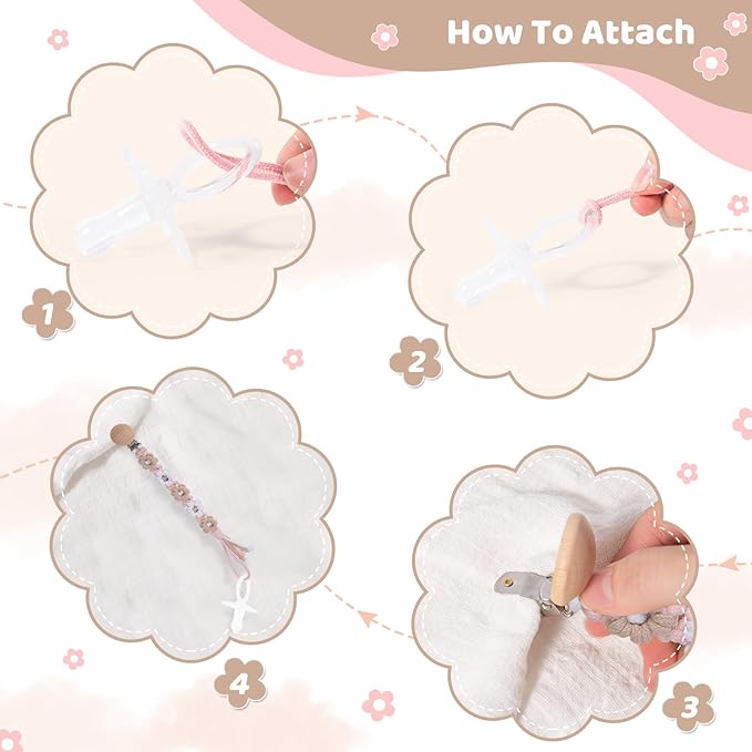 Pacifier Clip for Boys Girls Floral Daisy Macrame Baby Paci Clip Pacifier Holder Leash Boho Wooden Clips Handmade Braided Cotton Binky Clips (1pack:Khaki Style B)
