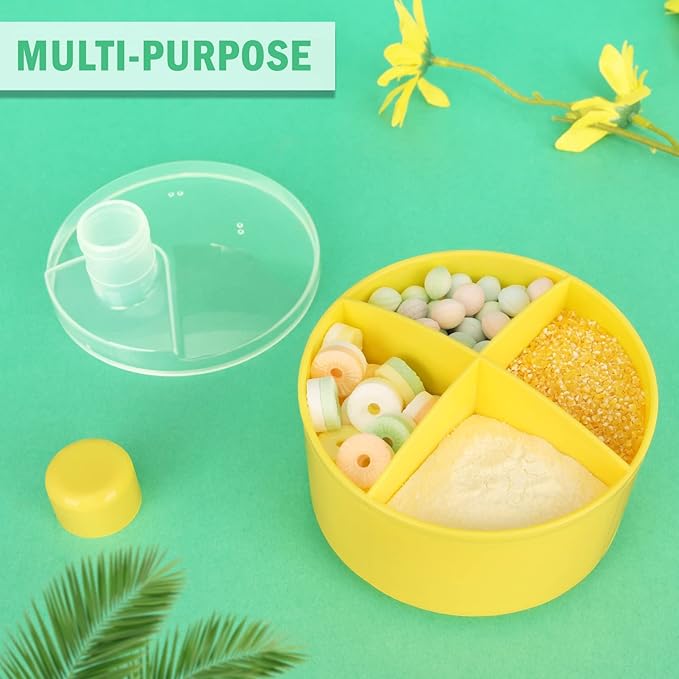 Accmor Formula Dispenser On The Go, Non-Spill Rotating Four-Compartment Formula Container To Go, Milk Powder Snack Storage Container for Infant Toddler Travel Outdoor, Yellow