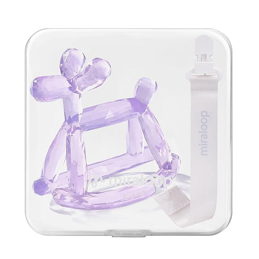Crystal Jelly Baby Teether – Teething Toys 3-6 Months Food Grade Silicone Teether with Storage Box and Pacifier Clip, Safe for Babies (Amethyt Clip+Box)